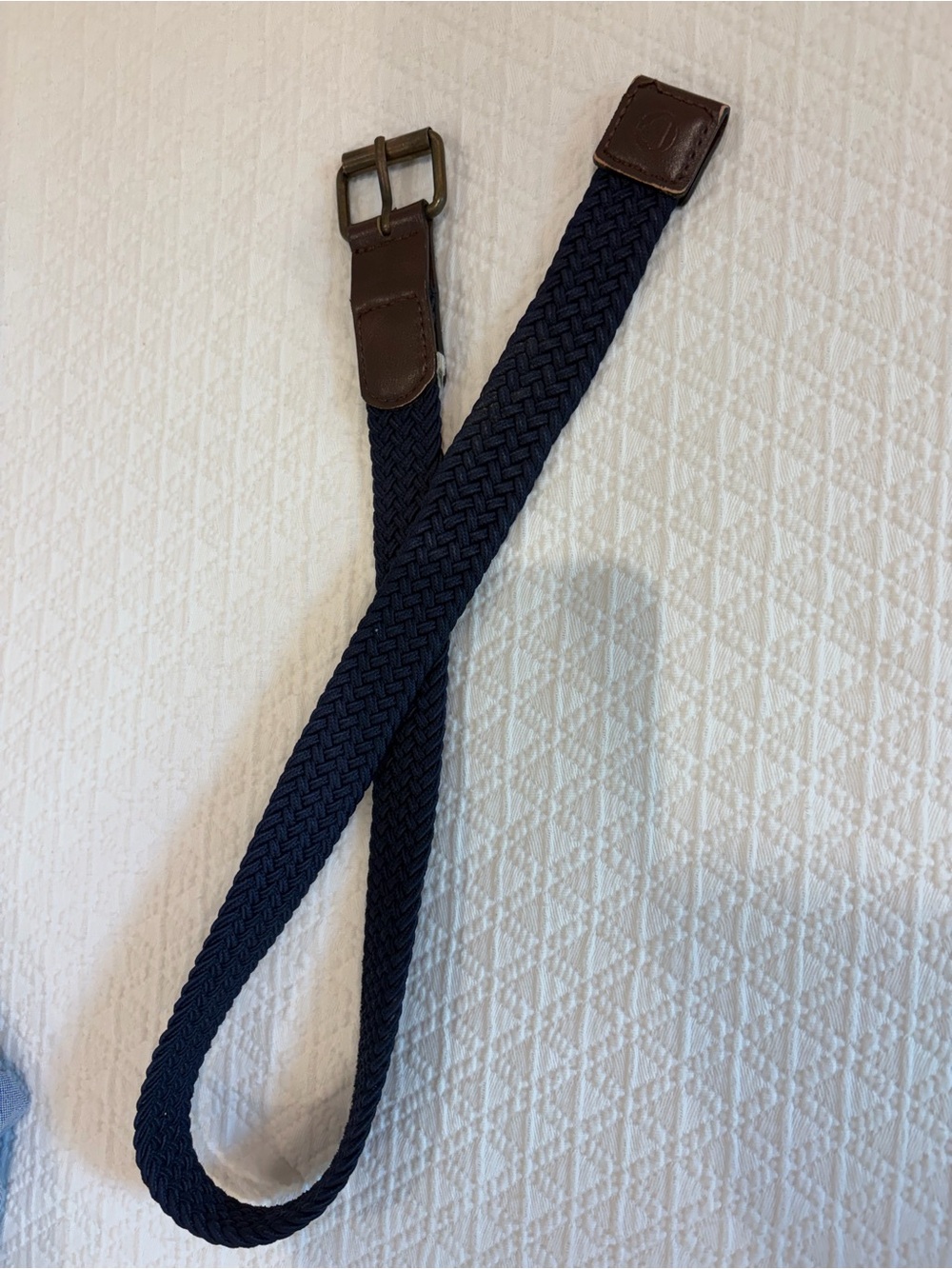 Kids Braided Stretchy Navy Belt with Brown Leather Trim (Roostas)